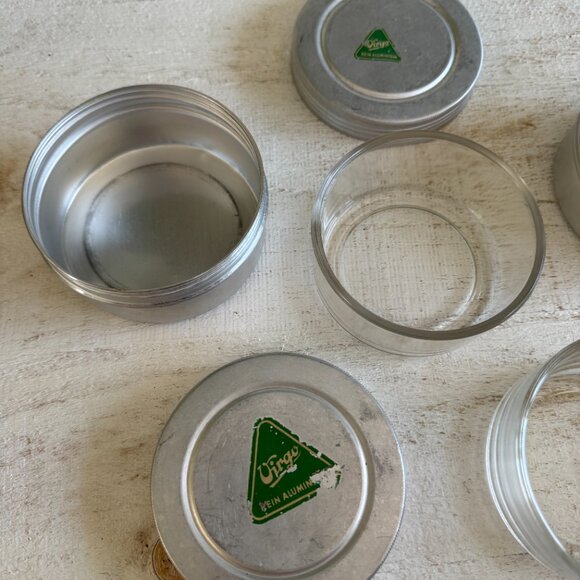 Vintage Set of Two Virgo Aluminium Travel Tins with Glass Inserts - Picture 7 of 11